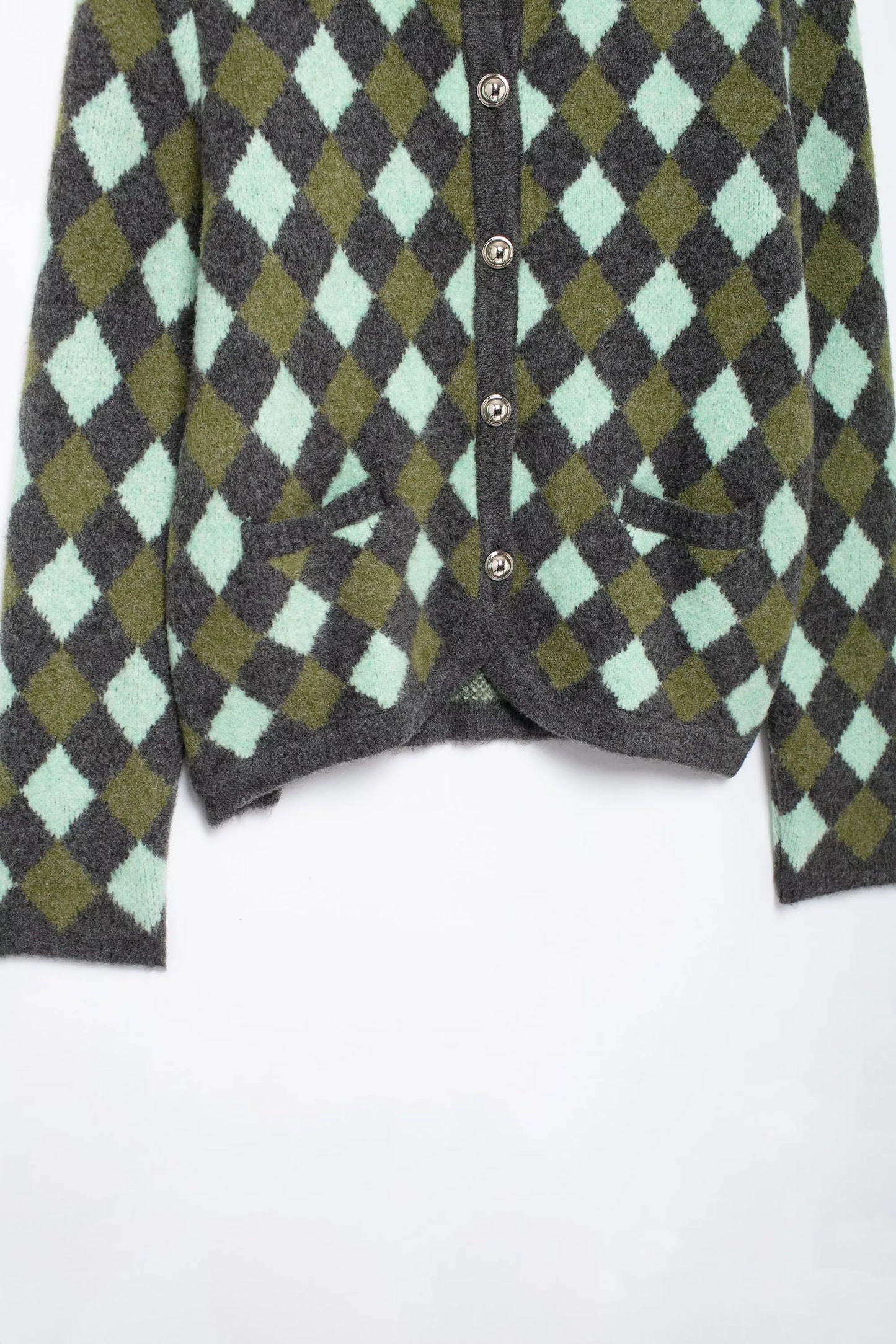 Women Vintage Argyle Sweater | Long Sleeve | Pockets | Knitted Cardigan