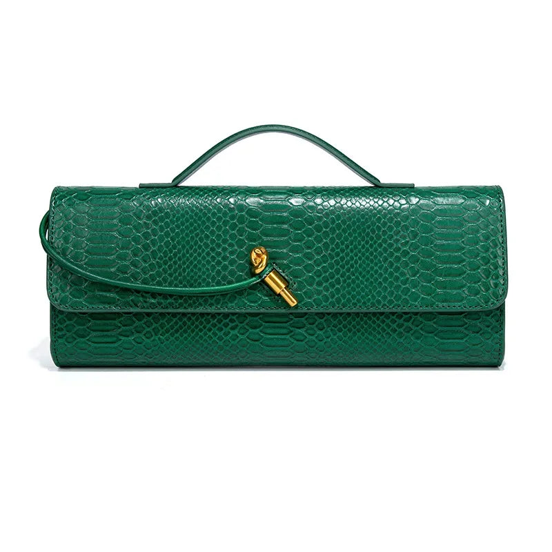 Women Luxury Design Top-Handle Leather Bag | Long Purse | Crocodile Pattern Bag green