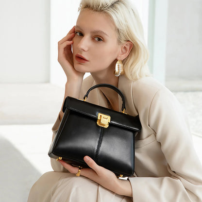 Women Leather Handbag | Crossbody Bag With Scarf Decor