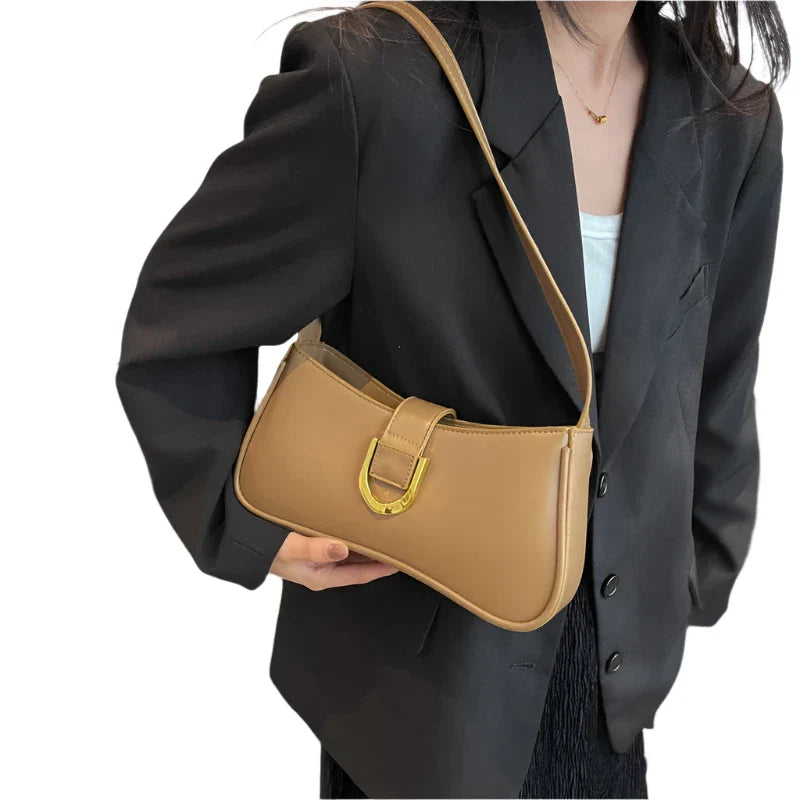 Women Leather Saddle Buckle Shoulder Bag