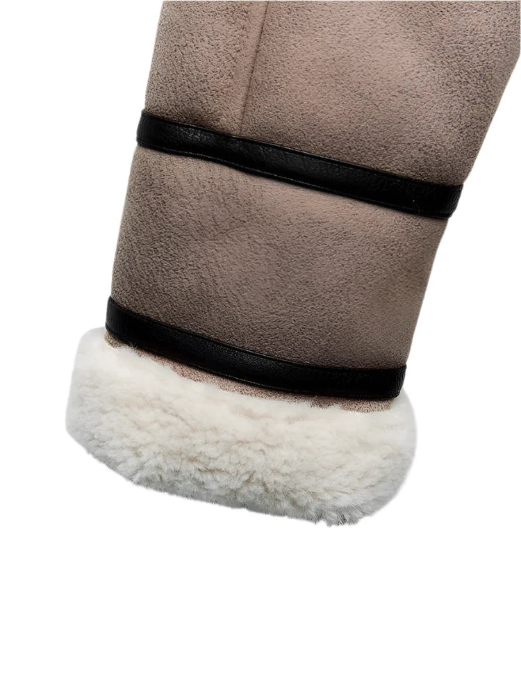 Women Spliced Leather Short Soft Fur Jacket | Female Zipper Belt Coat