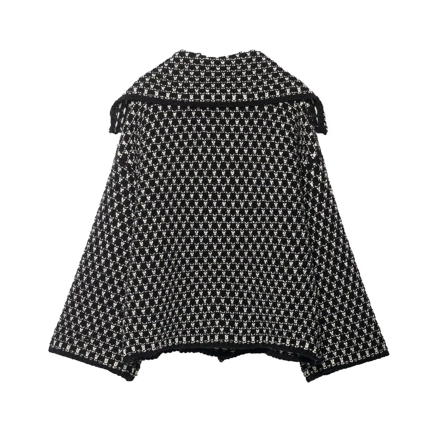 Women Oversized Knitted Jacket | Large Collar | Street Style | Geometric Pattern