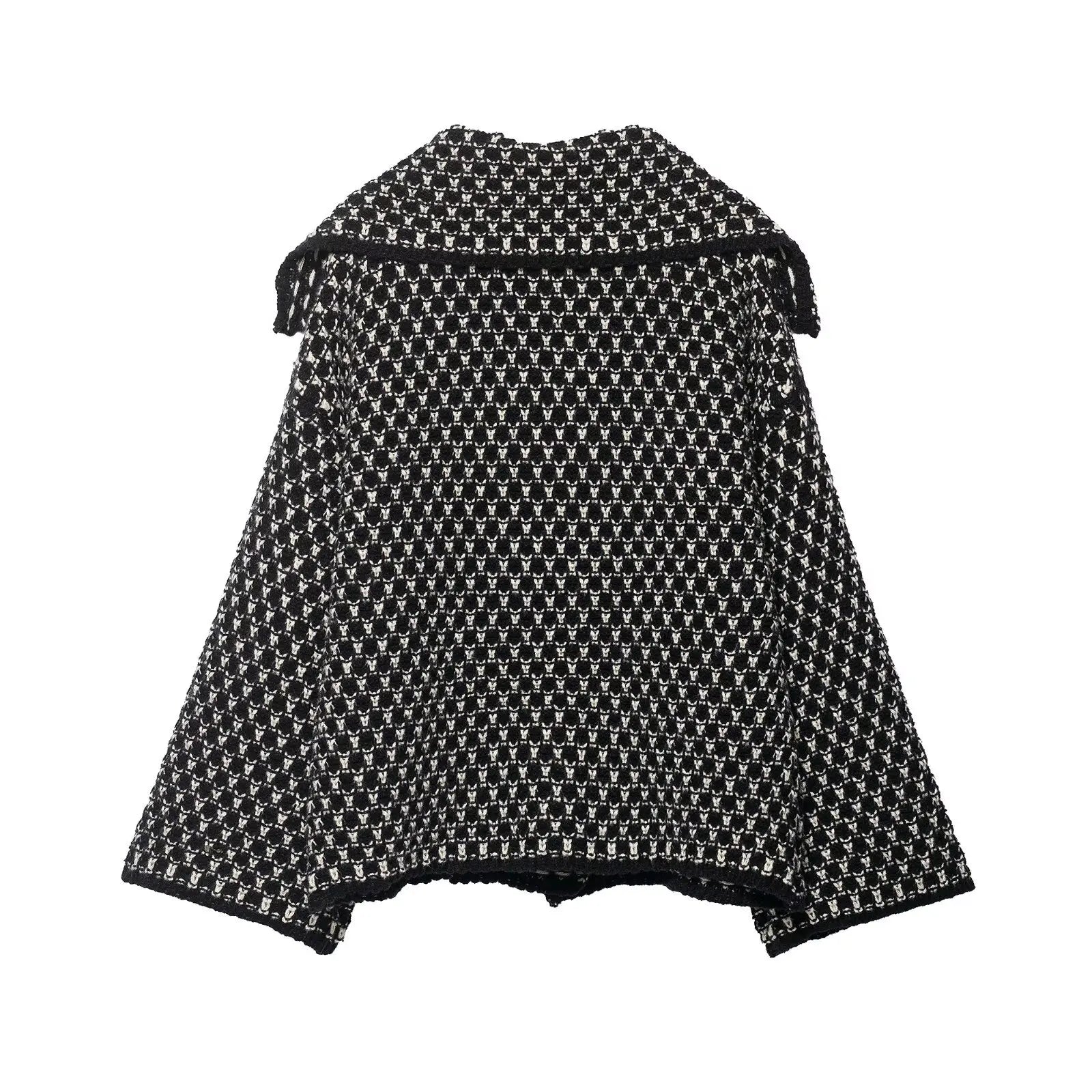 Women Oversized Knitted Jacket | Large Collar | Street Style | Geometric Pattern