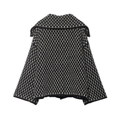 Women Oversized Knitted Jacket | Large Collar | Street Style | Geometric Pattern