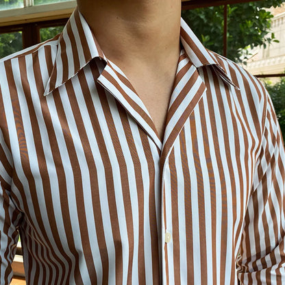 Men Business Striped Shirt | Cuban Collar | Long Sleeve Shirt | Office Shirt | Tuxedo Shirt