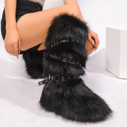 Women Winter Boots | Faux Fur Snow Boots | Warm Long Boots | Plush Over Knee | High Boots | Y2K | Furry Shoes Black