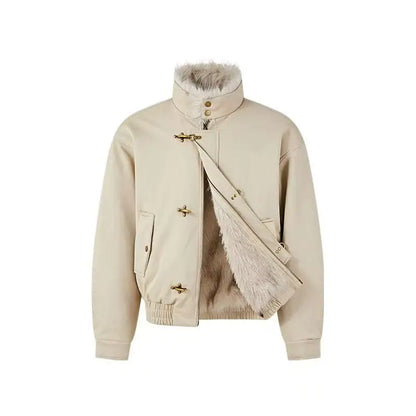 Unisex Bomber Jacket | Thick Wool Inner | Parka Retro Jacket Beige