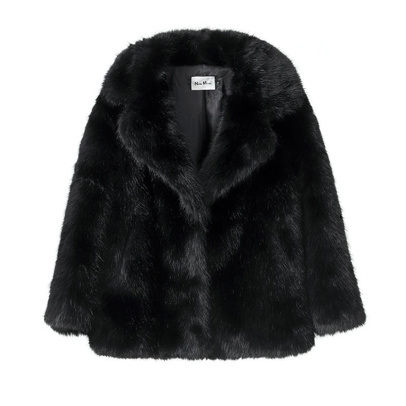 Women Winter Luxury Long Fur Coat | Thick Warm Fur Overcoat black