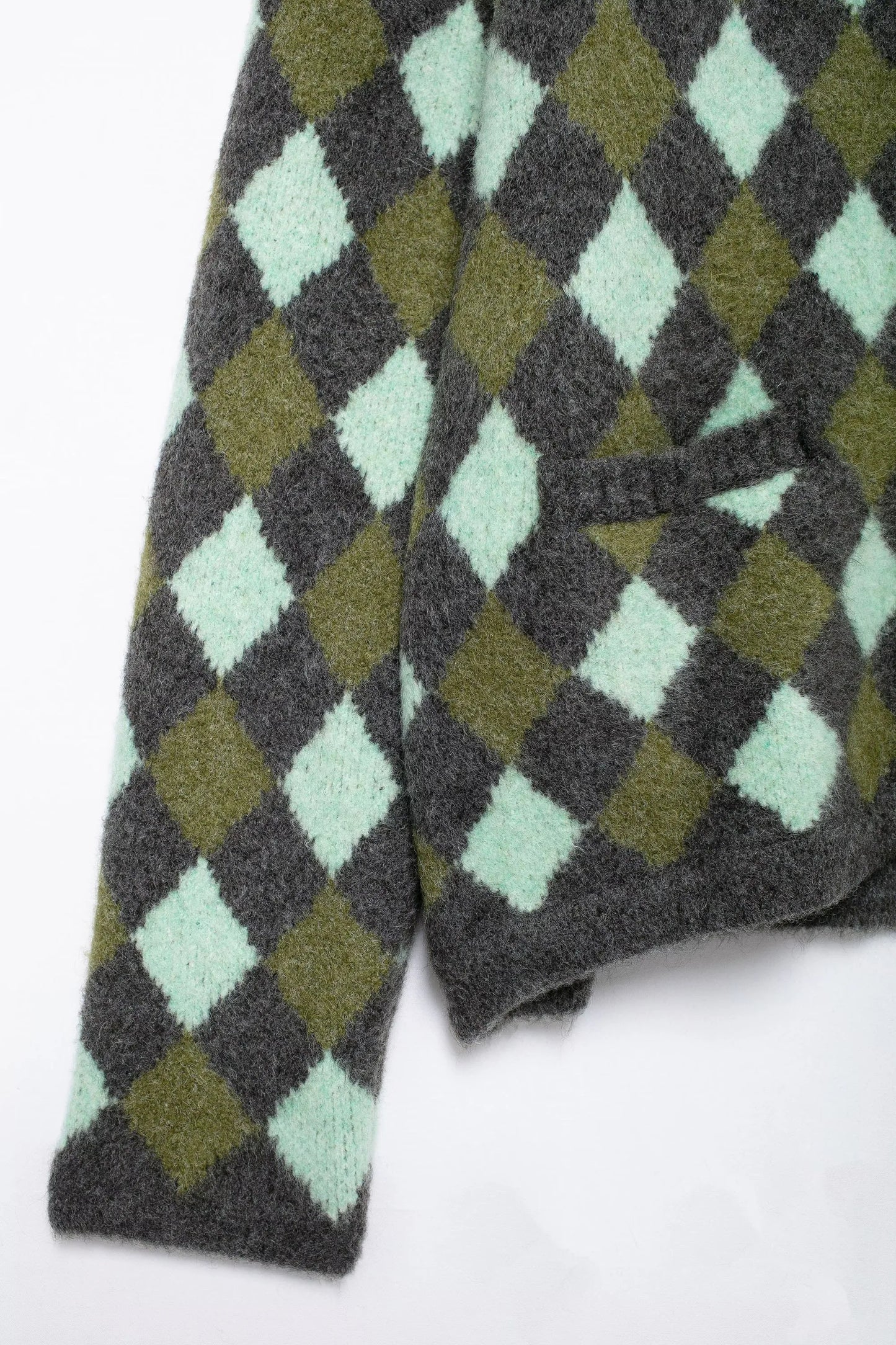 Women Vintage Argyle Sweater | Long Sleeve | Pockets | Knitted Cardigan