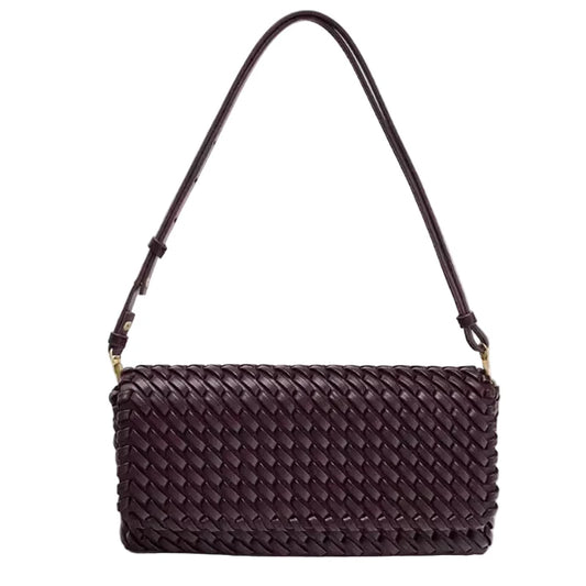 Women Leather Woven Bag | Shoulder Bag | Armpit Handbag burgundy