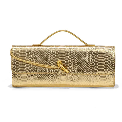 Women Luxury Design Top-Handle Leather Bag | Long Purse | Crocodile Pattern Bag gold