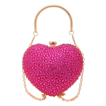 Women Rhinestone Heart Shape Crystal Clutch | Evening Clutch | Wedding Party Pink