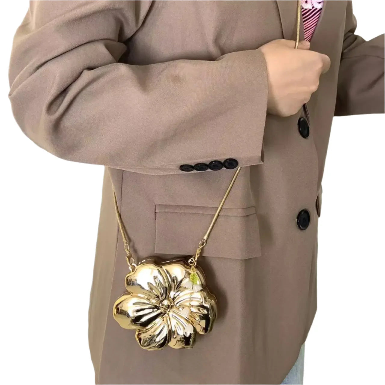 Women Gold Floral Acrylic Clutch Bag | Lily of the Valley Charm