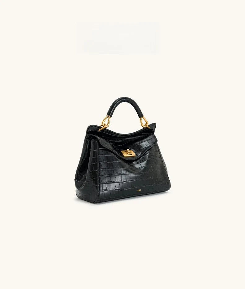 Women Leather Pillow Bag | Lock Clasp Handbag | Small Handbag | Shoulder Bag | Crossbody Bag