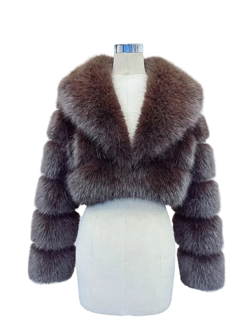Women Fluffy Cropped Fur Coat | Winter Street Style Fur Jacket Brown