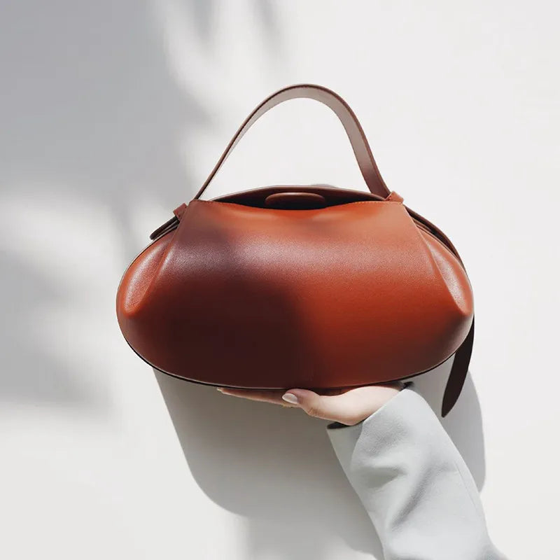Women Minimalist Leather Satchel Bag Wine Red
