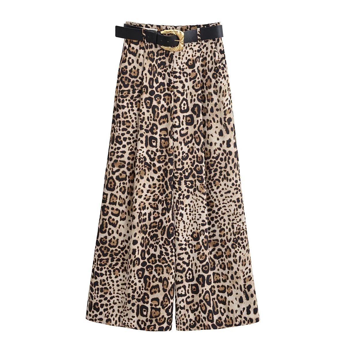 Women Satin with Belt High Waisted Trousers | Wide Leg Pants | Casual Pants Leopard