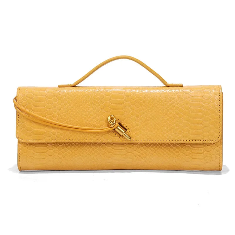 Women Luxury Design Top-Handle Leather Bag | Long Purse | Crocodile Pattern Bag yellow