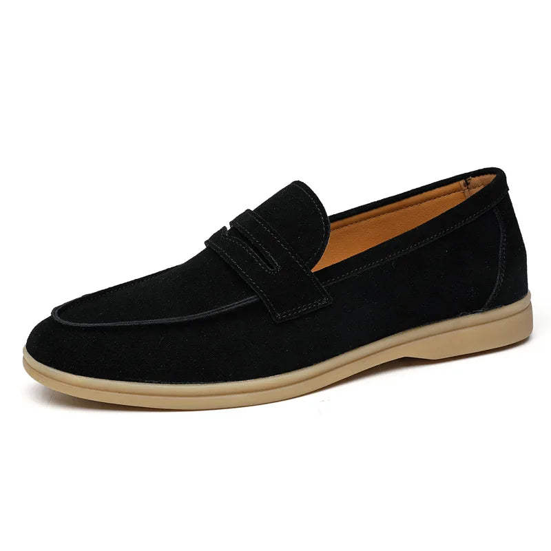 Men Genuine Leather Classic British Style Loafers | Moccasins | Suede Loafers Black