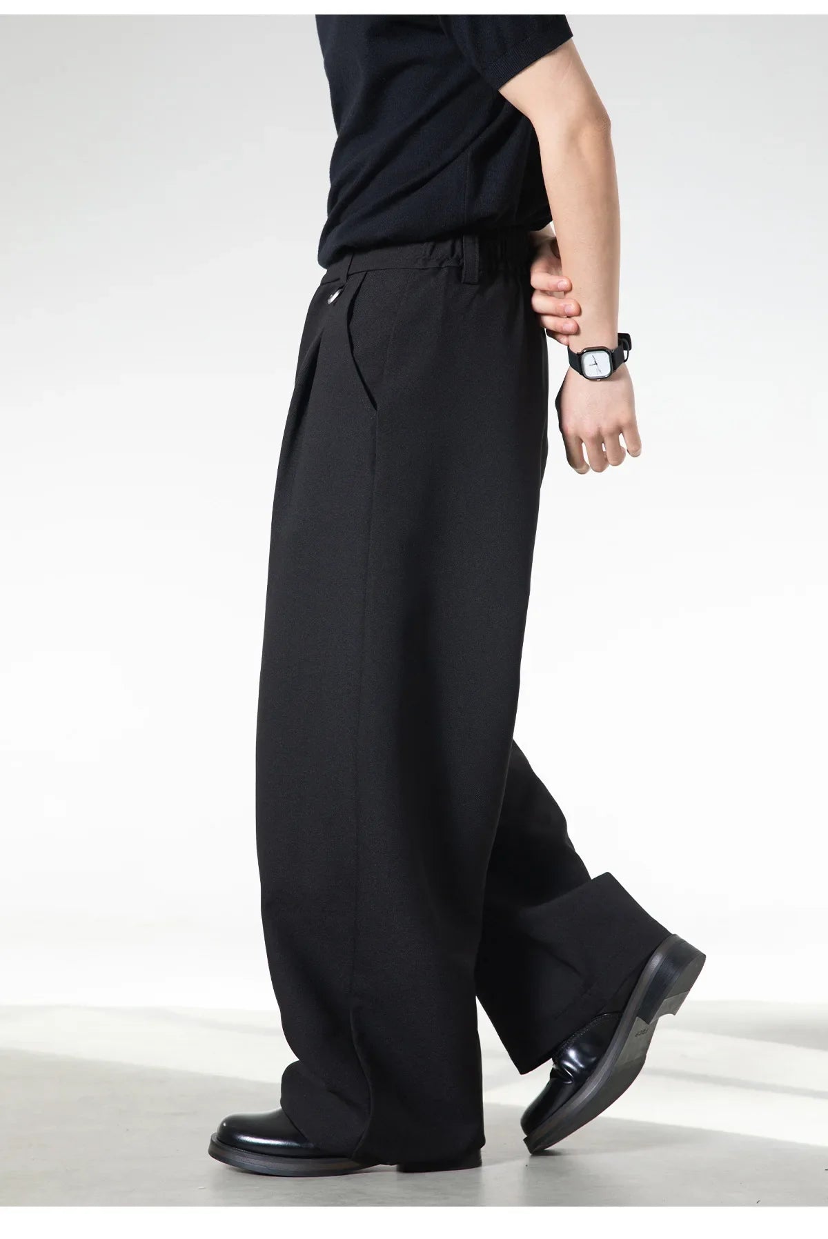 Men Loose Fit Dress Pants | Adjustable Buckle | Pleated | Casual Trousers | Wide Leg