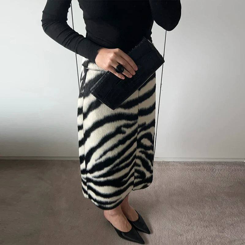 Women Zebra Print Skirt | High Waist | Midi Skirt | Elegant | Slim | Long Skirt