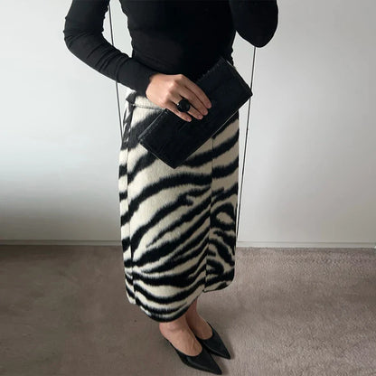 Women Zebra Print Skirt | High Waist | Midi Skirt | Elegant | Slim | Long Skirt