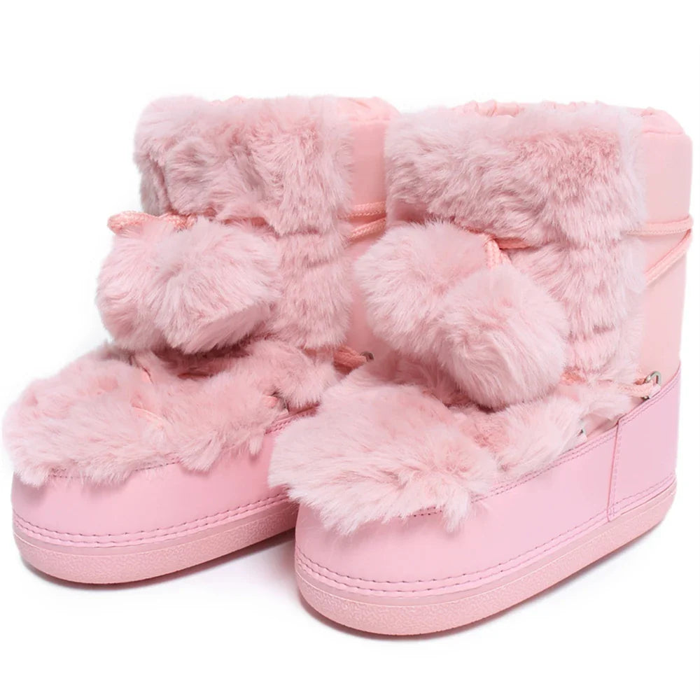 Women Warm Fur Ankle Snow Boots | Ski Boots | Winter Boots pink