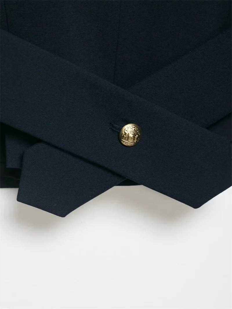 Women Cropped Jacket | Rope Knot Buttons | Stand Collar | Long Sleeve | Spring Jacket | Napoleon Jacket