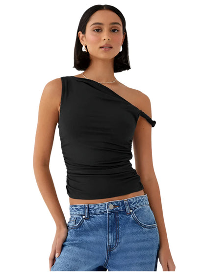 Women Casual Summer Tank Top | Sleeveless | Off Shoulder | Side Knot black