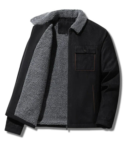 Men Suede Warm Fleece Jacket | Thick Casual Windbreaker | Parka Zipper Cargo Black