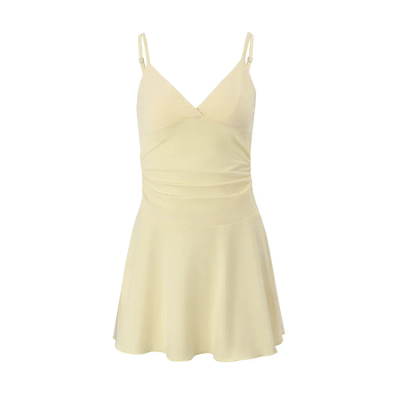 Women Butter Yellow V-Neck Dress | Sleeveless | Mini Dress | Summer Yellow