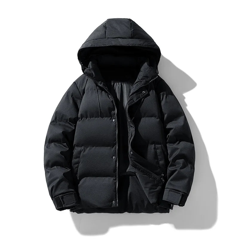 Men Padded Puffer Jacket with Hood | Cotton-Padded Men Coat black