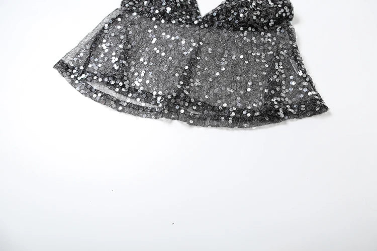 Women Sequin Patchwork Mesh Camisole | V-Neck | Backless Top | Summer
