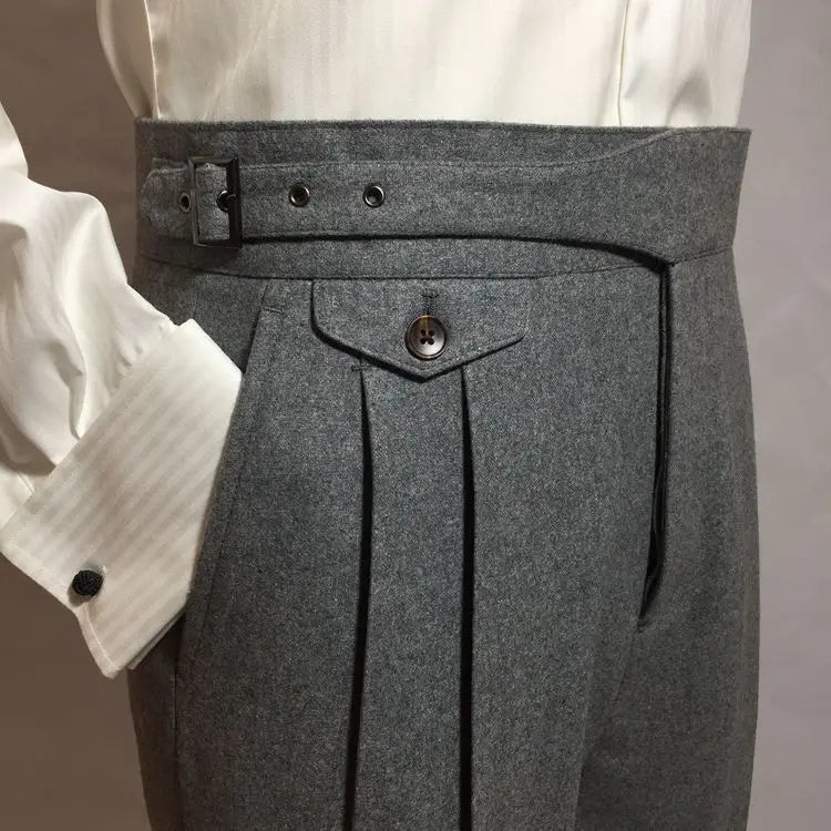 Men Woolen Pants | High Waisted Straight Trousers | Warm Suit Pants Gray
