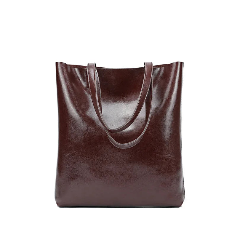 Women Genuine Leather Tote Bag | Large Capacity Leather Bag coffee