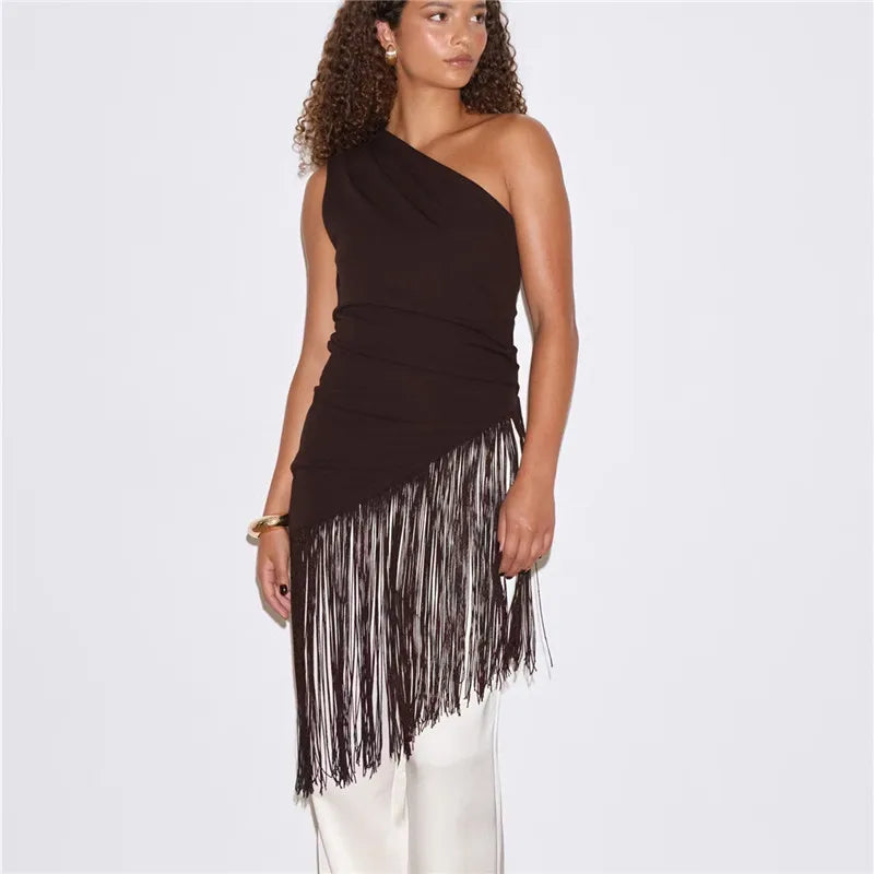 Women Tassel Top | Y2k | One Shoulder | Asymmetrical Fringed Hem Top | Summer