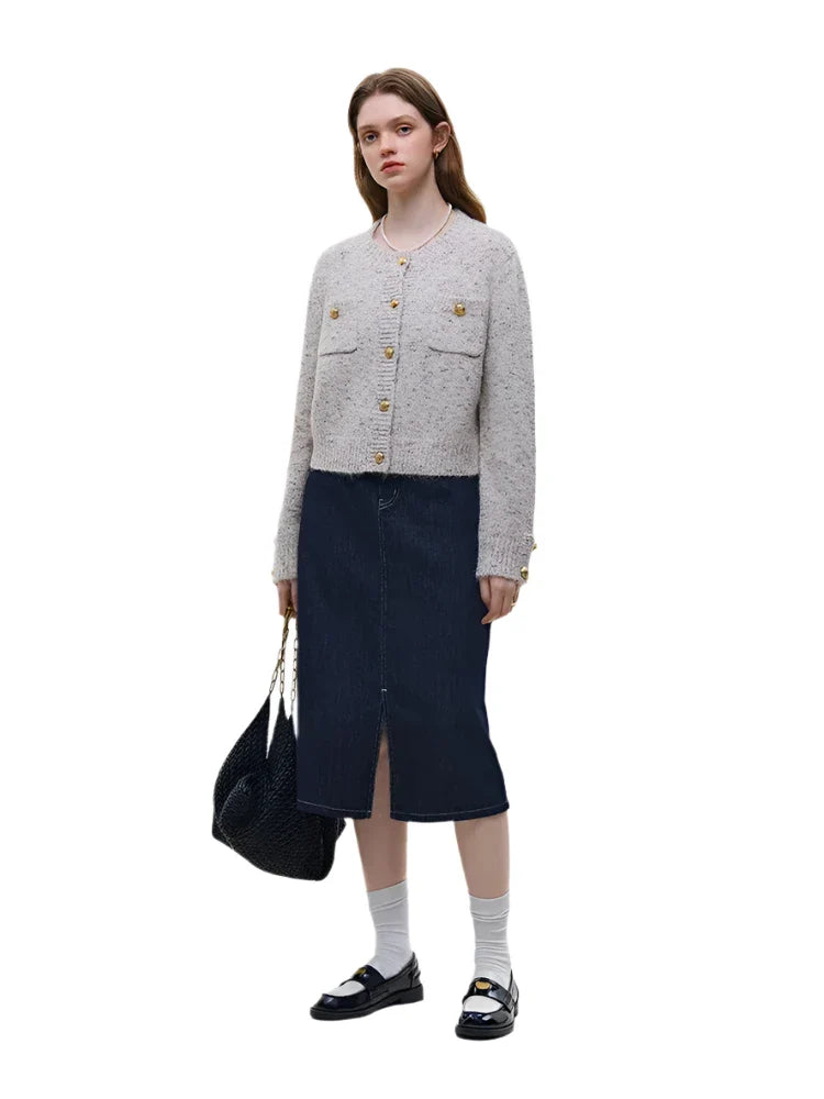 Women Wool Short Knitted Cardigan Apricot