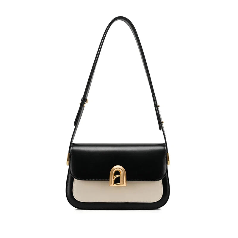 Women Retro Square Leather Bag | Crossbody Shoulder Bag Black