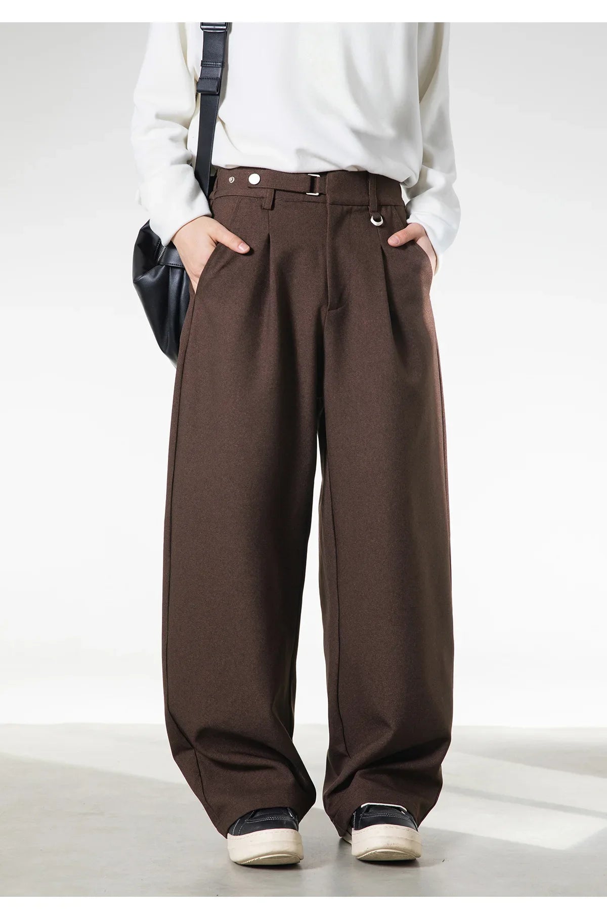 Men Loose Fit Dress Pants | Adjustable Buckle | Pleated | Casual Trousers | Wide Leg