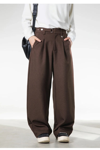 Men Loose Fit Dress Pants | Adjustable Buckle | Pleated | Casual Trousers | Wide Leg