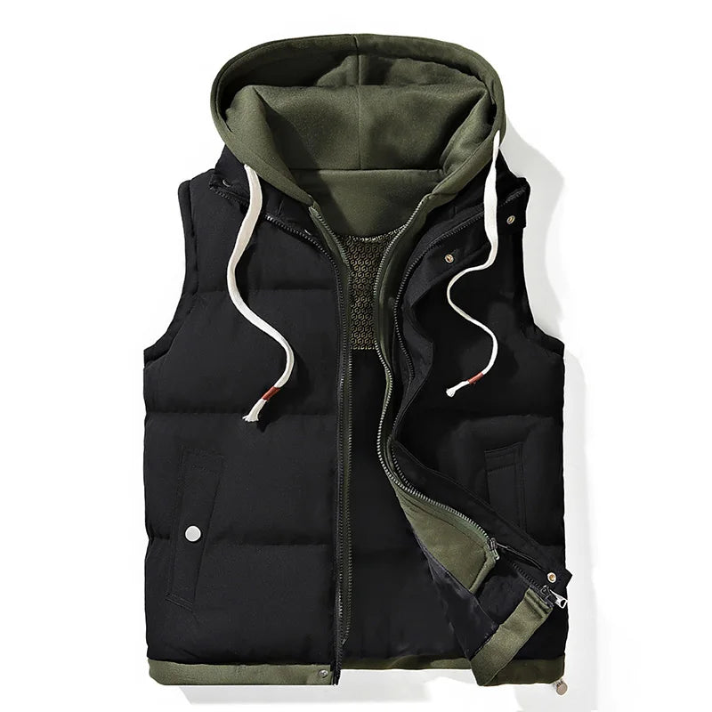 Unisex Warm Hooded Vest | Warm Cotton Vest Jacket black