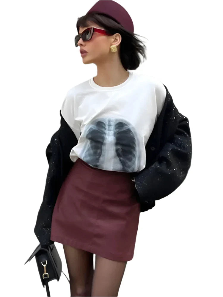 Women Short Burgundy Leather Skirt | High Waist A Line Mini Skirt