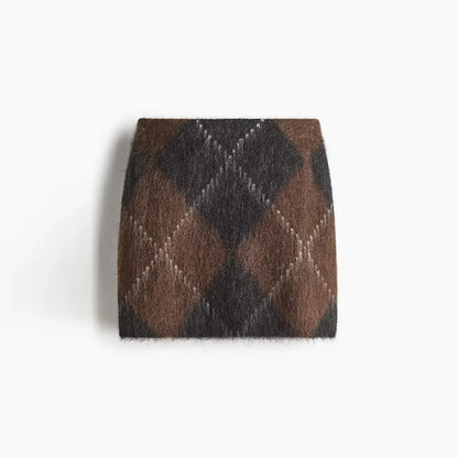 Women Printed Turtleneck Sweater | Set | Long Sleeve | Loose | Thick Knit Pullover | Mini Skirt | Fluffy Skirt