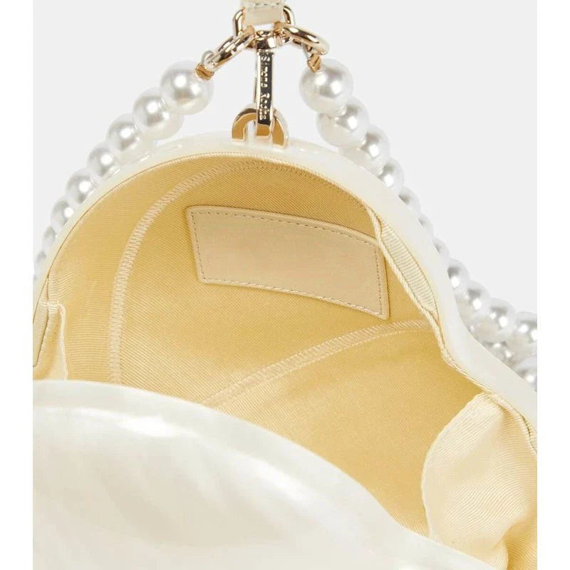 Women Heart Shaped Handbag | Party Clutch | Mini Bag | Pearl Chain Purse