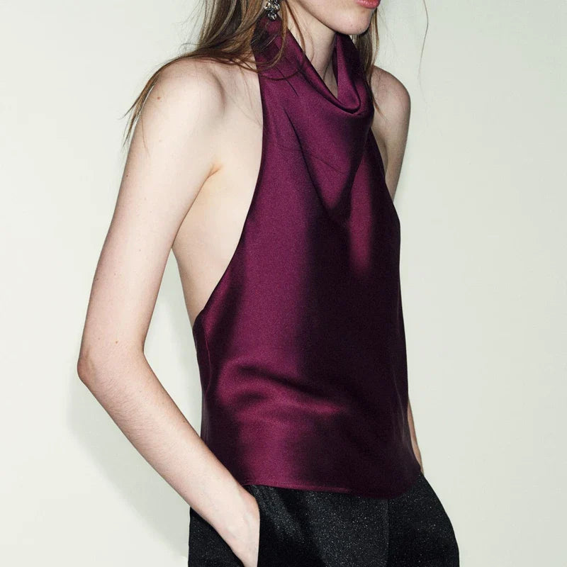 Women Satin High Neck Tank Top | Silk Halter Neck Top | Camisole | Y2K | Summer
