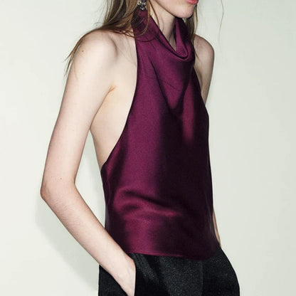 Women Satin High Neck Tank Top | Silk Halter Neck Top | Camisole | Y2K | Summer