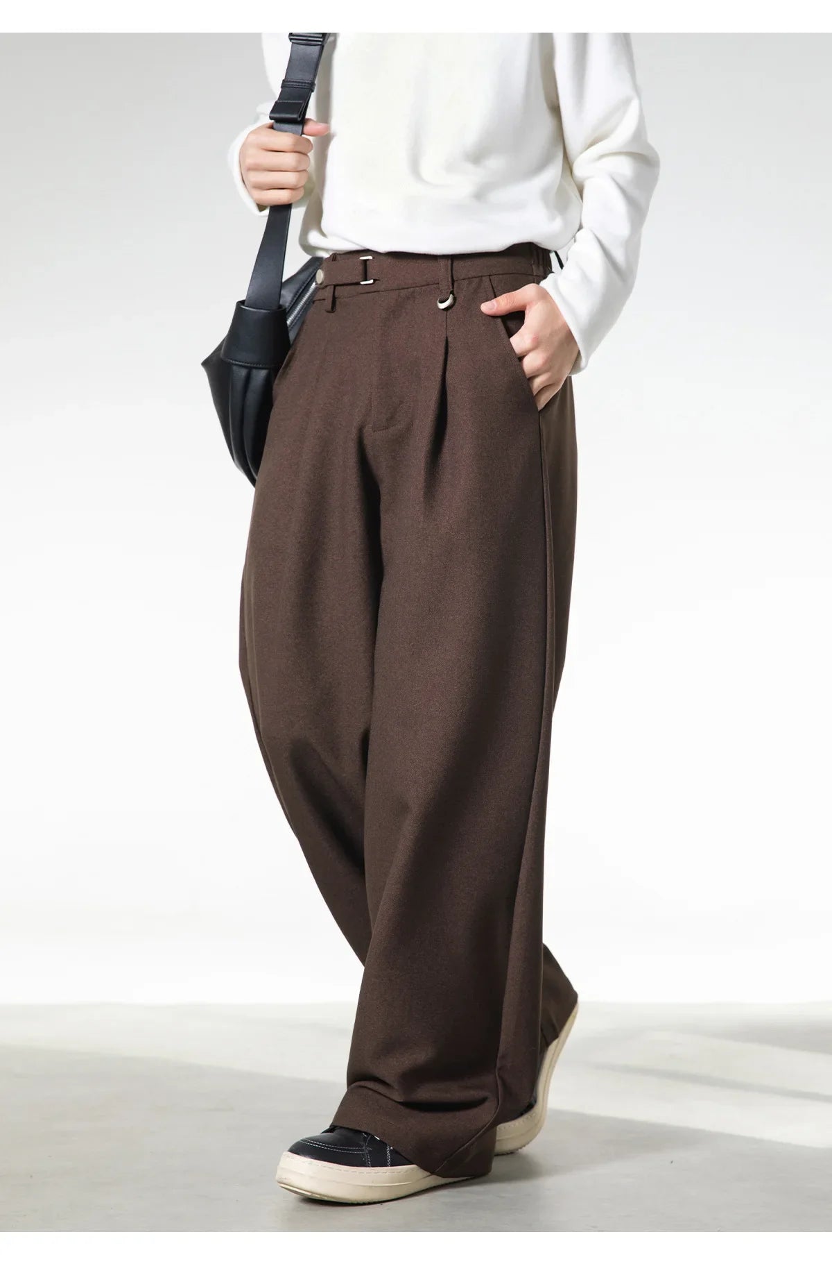 Men Loose Fit Dress Pants | Adjustable Buckle | Pleated | Casual Trousers | Wide Leg