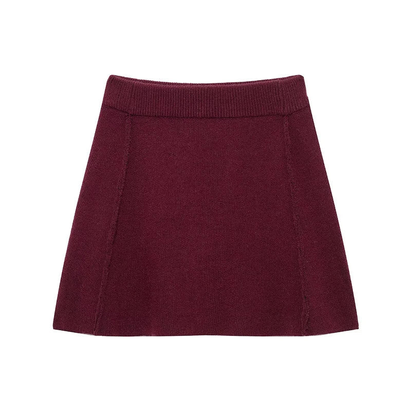 Women Sweater Top and Skirt Set | Flare Sleeve Cardigan | Winter Skirt | Two Piece Set Burgundy Skirt