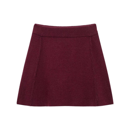 Women Sweater Top and Skirt Set | Flare Sleeve Cardigan | Winter Skirt | Two Piece Set Burgundy Skirt