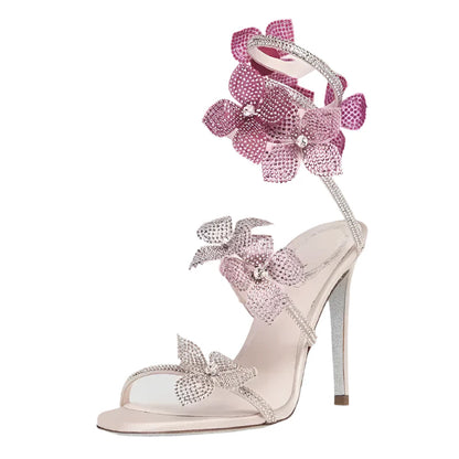 Women Flower Sandals | Flower Heels | Snake Sandals | Snake Heels | High Heels Pink